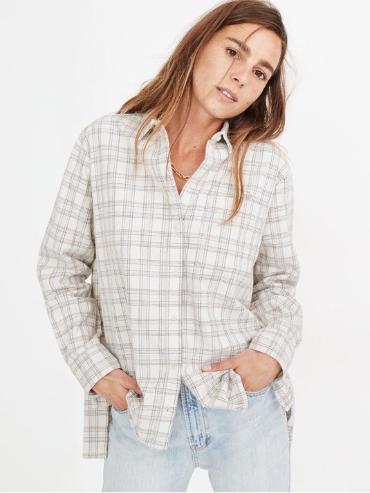 Madewell Corduroy Oversized Ex-Boyfriend Shirt In Lombard Plaid #Mc063